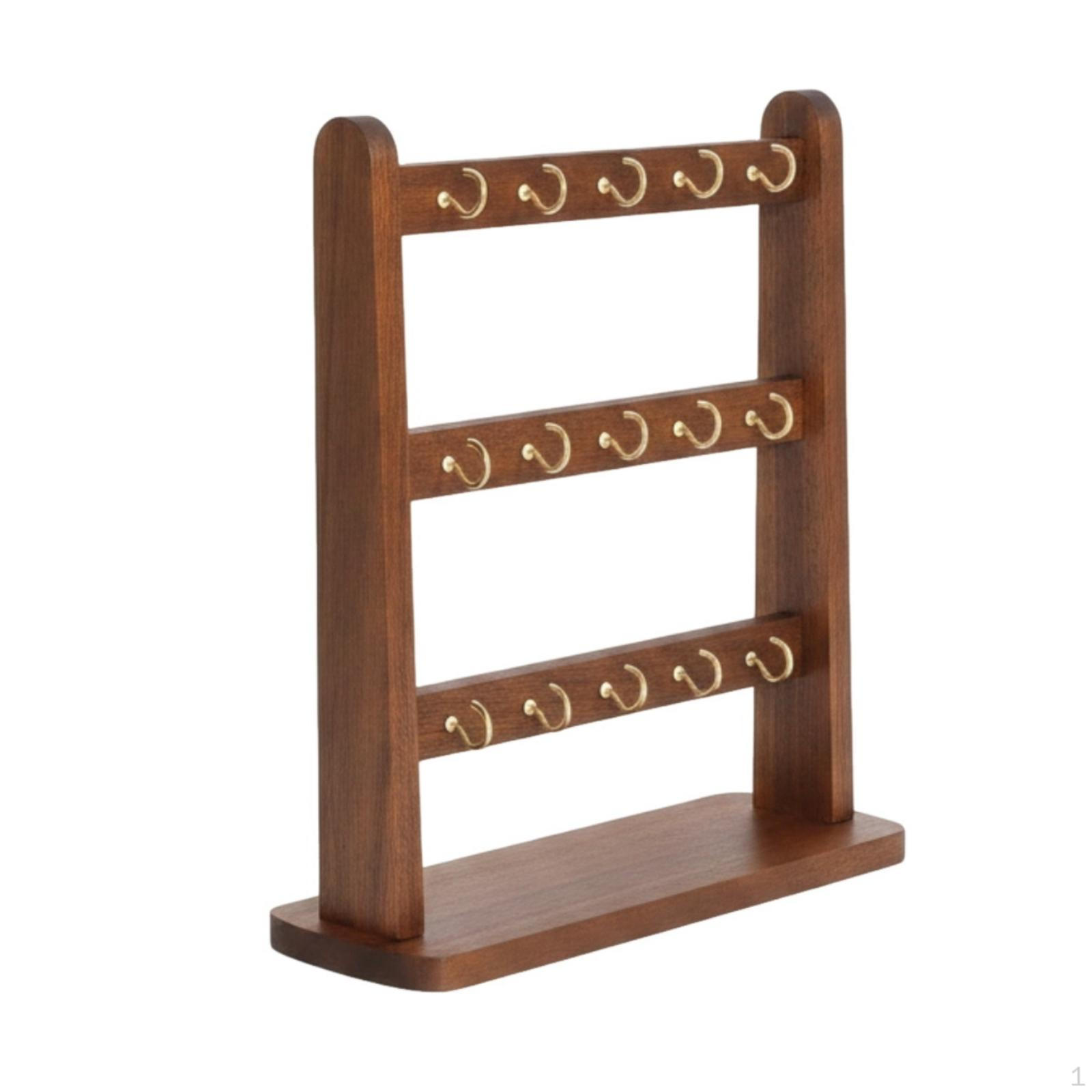 Keychain Stand Metal Hooks Bracelet Holder Wooden Accessory Hanger