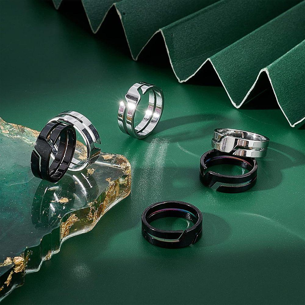 12 Stück 2 Farben 304 Edelstahl Fingerring, Versprechens-Freundschaftsring für Damen, Gunmetal & Edelstahlfarbe, US-Größe 7(17,3 mm), 6 Stück/Farbe