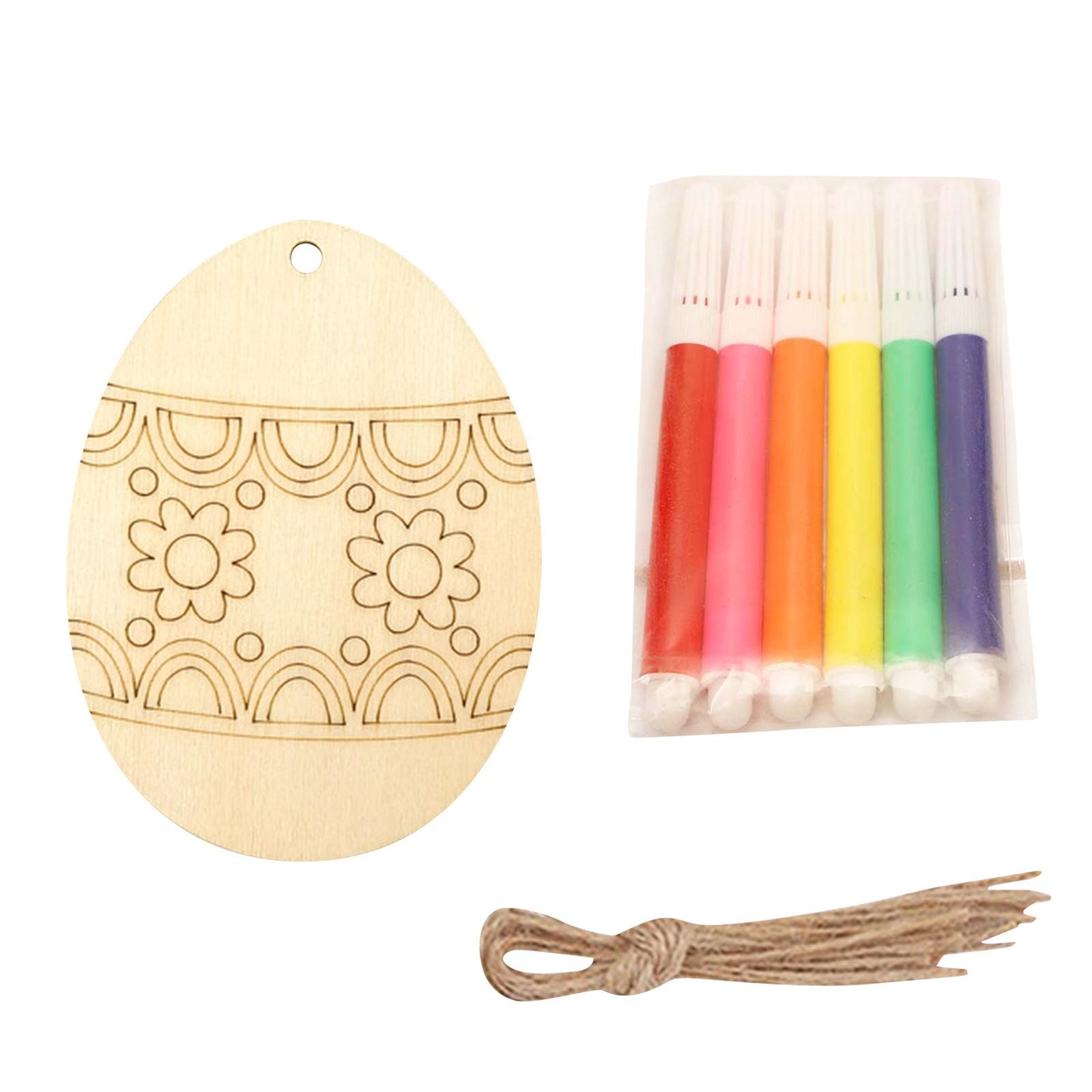 

2D Wooden Easter Egg Pendant With Rope, Unfinished Egg Shaped Decoration, Suitable For Easter DIY Crafts, Parties, Home Decoration 10pcs 1ml