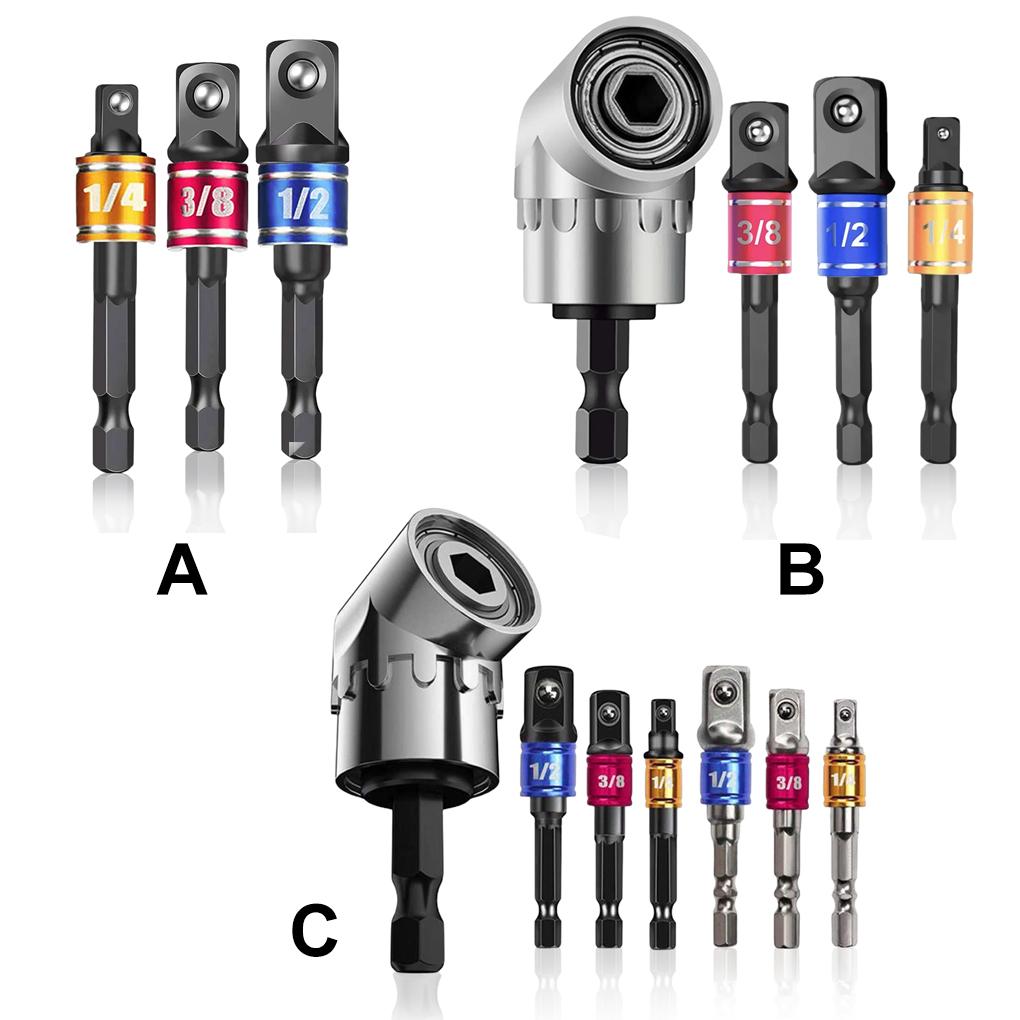 Hexagon To Square Drill Socket Adapters Kit Impact Driver Pneumatic Screwdriver Manual Spanner Extension Bar Set Hand Tool