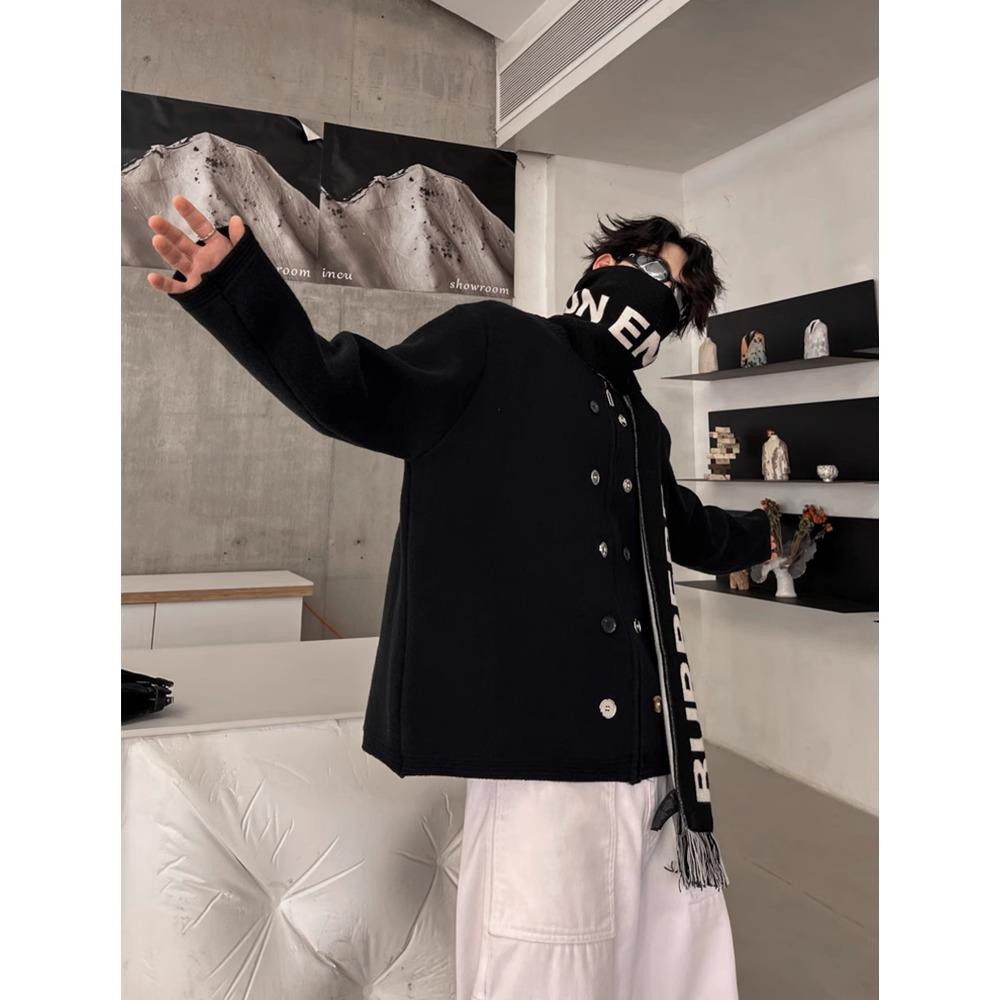 Męski kardigan dzianinowy z wysokiej półki, zapinany na zamek, z okrągłym dekoltem - Jesienno-zimowy styl leniwy