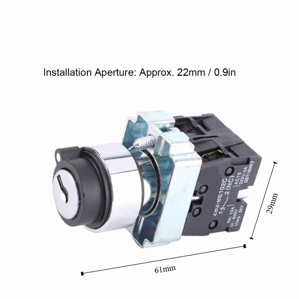 Key Switch 2 Position Key Lock Switch ZB2BE101 ZB2BE102C Self-Reset Power Lock 240V-3A Plastic Rotation Locking Industrial