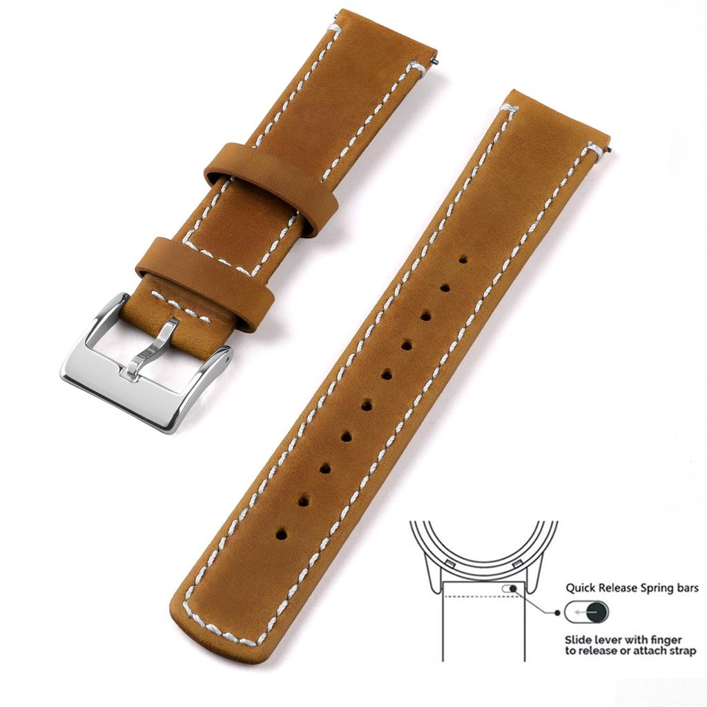 Genuine Leather Top Grain Watch Band, Quick Release 20mm/22mm Watch Strap, Fits Samsung Galaxy Watch, Men and Women Watch band