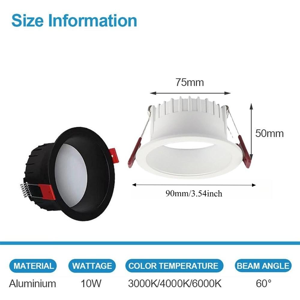 JOYINLED Dimmable LED Downlight Ceiling Lamp Anti Glare 10W LED Spot Lamp Backlight Indoor Lighting Cut-Out 75mm Home Lighting