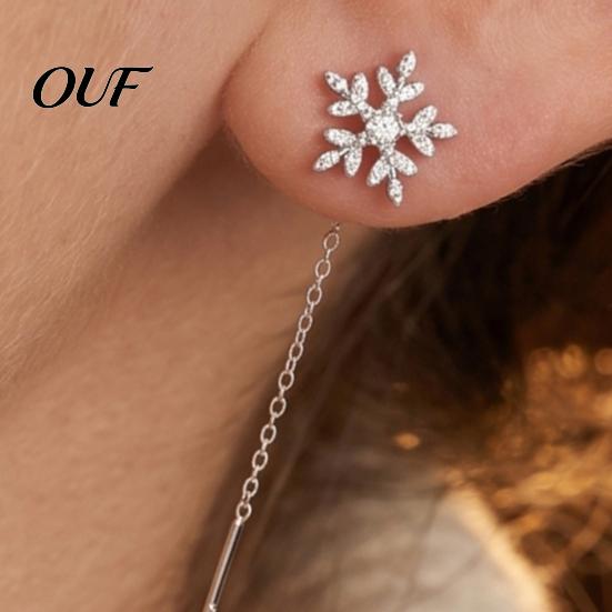 Minimalist Daily Earrings 1 Pair Snowflake for Women, Sparkling Dangle Earrings, Winter Long Versatile Alloy Ear Ornaments Chain Line Drop Christmas