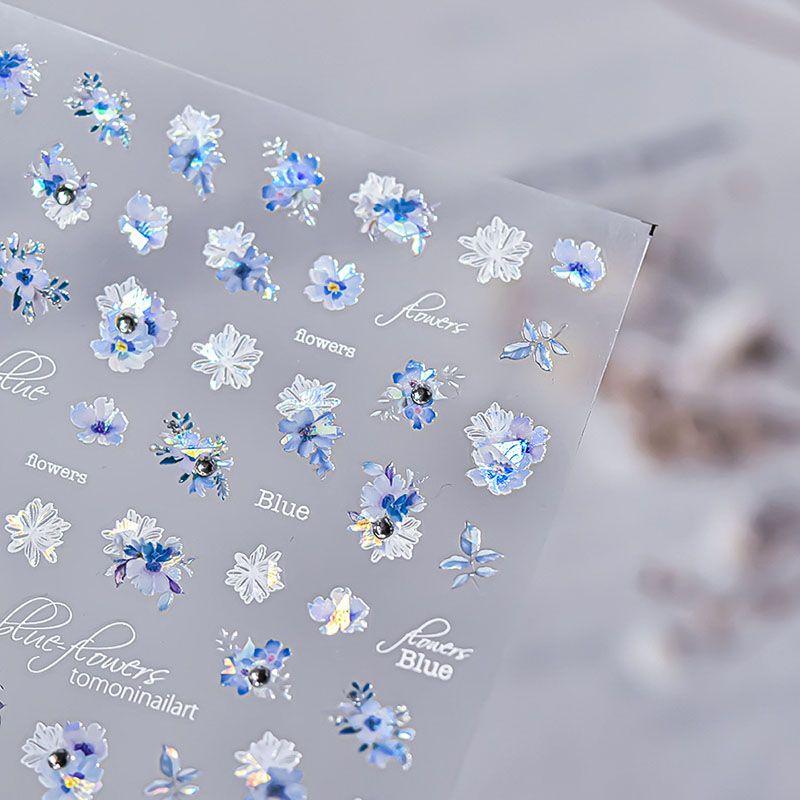 

Blue Cream Flower Nail Sticker Tomoni Embossed Back Glue Japanese Style 5D Internet Celebrity Ins Flower Nail Sticker Decoration Autumn Frost 4471