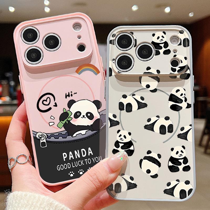 Lovely Baby Panda Pattern Case For iPhone 17 Pro Max Funda iPhone 16 15 14 13 Pro Max Magnetic For Magsafe Hybrid Slim Matte Cover