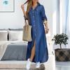 Split Women Spring Summer Dress Irregular Hem Long Sleeves Leopard Print Single-breasted Dress-up Turn-down Collar Camouflage Plus Size Maxi Clothes
