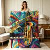 All Season Flannel Blanket Jazz Music Instrument Print Soft Warm Cozy Throw Blanket for Sofa Couch Bed Living Room Bedroom Office Home Decor
