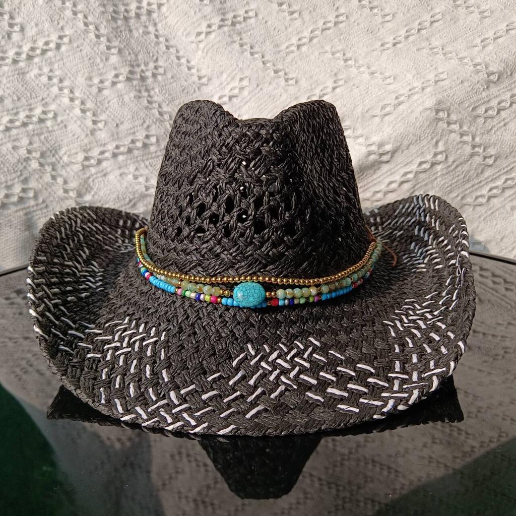 Matcha Green Cowboy Straw Hat Handwoven Hollow Men's and Women's Summer Sun Hat Western Cowboy Straw Hat  sombrero vaquero