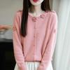 100% Wool Women's Hand-Crocheted Round Neck Cardigan - Nine Roses Sweater Coat for Autumn/Winter