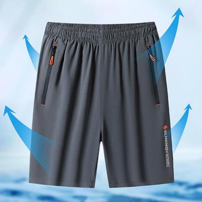 Men Summer Leisure Leisure Shorts Elastic Waistband Zipper Pockets Beach Leisure Shorts One Tone Wide Leg Quick-drying Fitness Leisure Shorts