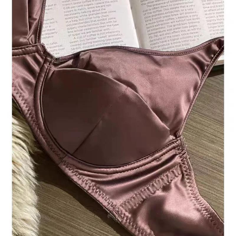 Conjunto de ropa interior de seda de hielo francesa para mujer, conjunto de sujetador push up de encaje sexy con relleno desmontable, sujetador de copa fina, conjuntos de lencería sin costuras