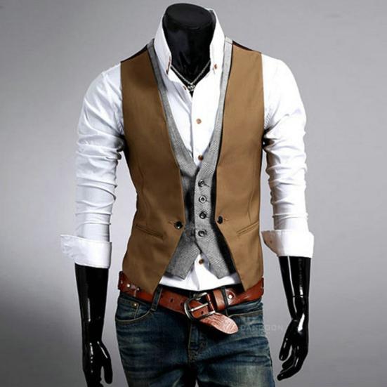 Obleková vesta s jednoduchým výstřihem do V Vynikající řemeslné zpracování Falešná dvoudílná pánská vesta Pracovní oděvy