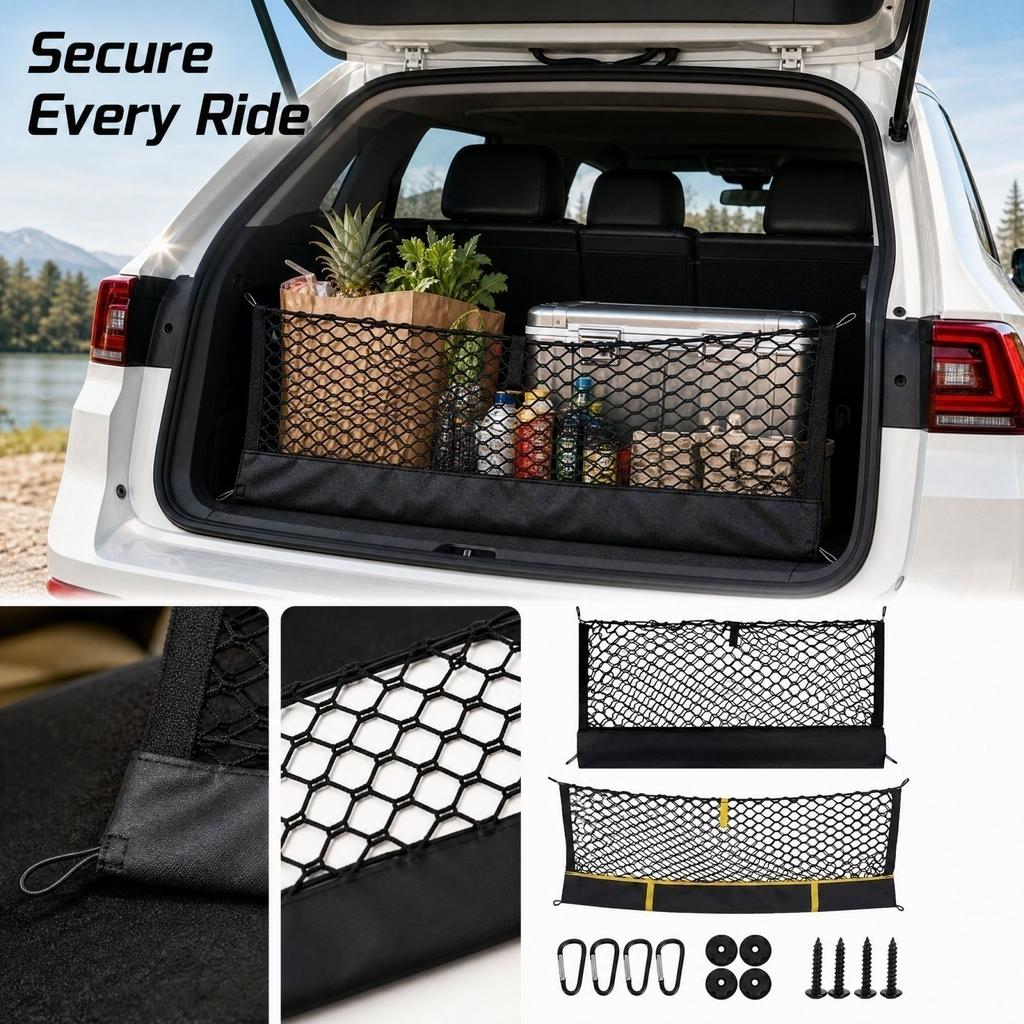 Car Trunk Storage Net Cargo Net for Luggage Organization and Barrier, Elastic Mesh for SUV, Sedan and Truck