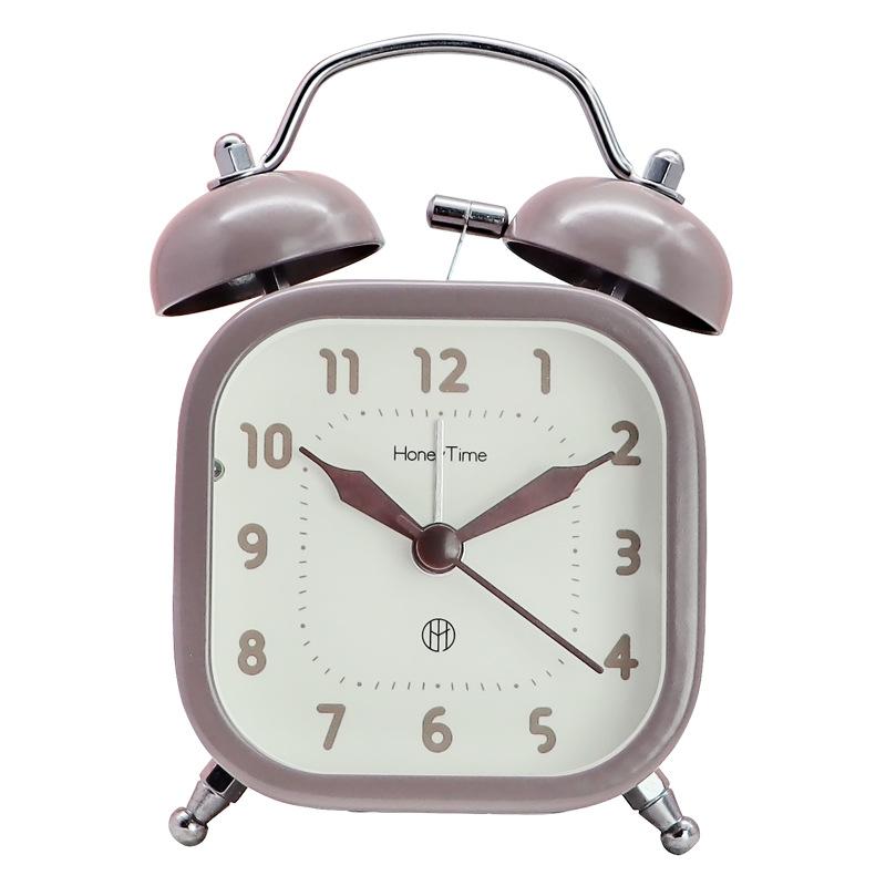 

Студенческий 3-дюймовый квадратный металлический звонок-будильник для дома, прикроватный, с плавным ходом секундной стрелки и ночной подсветкой, кварцевые часы