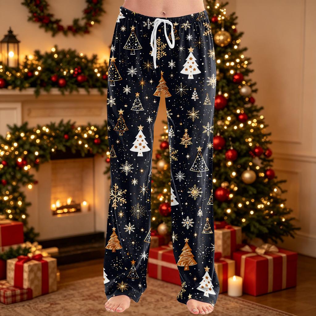 Damen Weihnachtsdruck Hose Lässige Hose ohne Taschen
