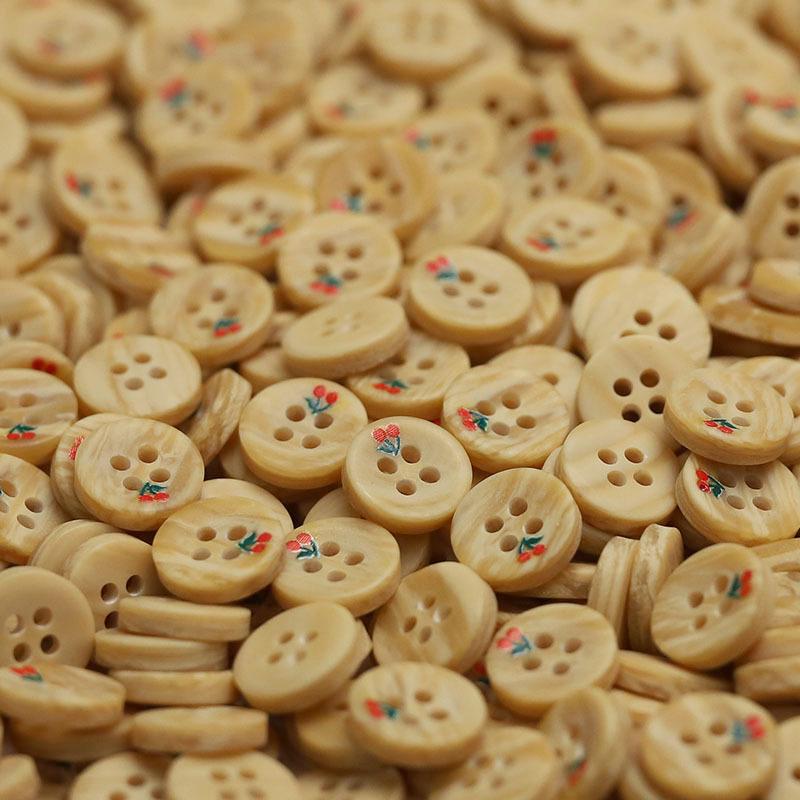 Red Cherry Four-Hole Resin Buttons - Imitation Wood for Children's Wear, Shirts, Ladies' Sweaters, Sleeves, and Collars.
