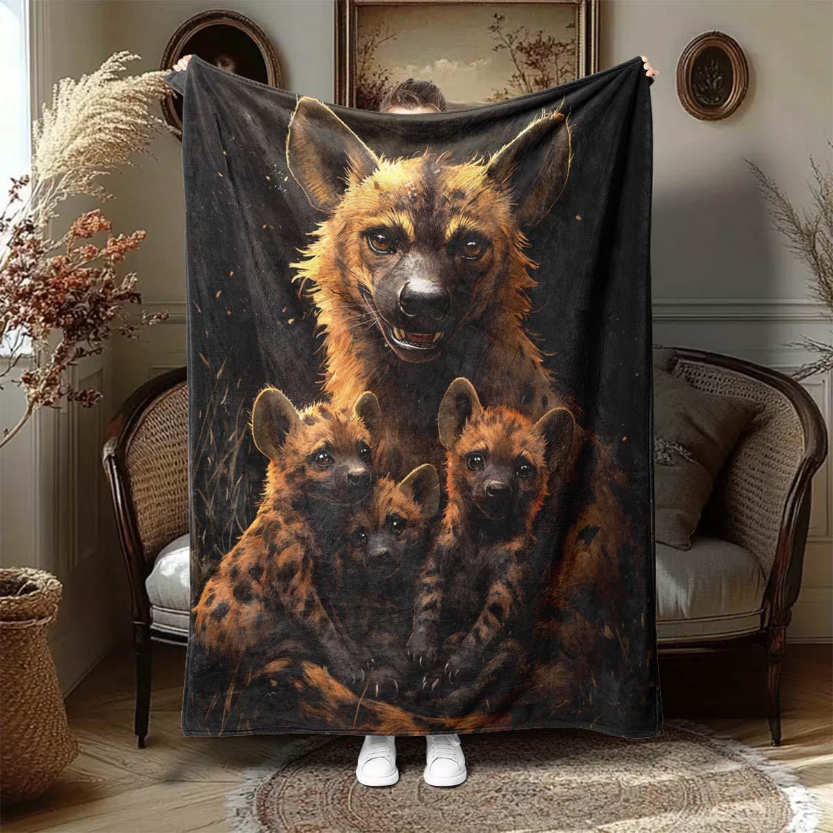 

African hyena family pattern Flannel printed blanket suitable for all seasons suitable for living room office sofa and travel 75x100cm
