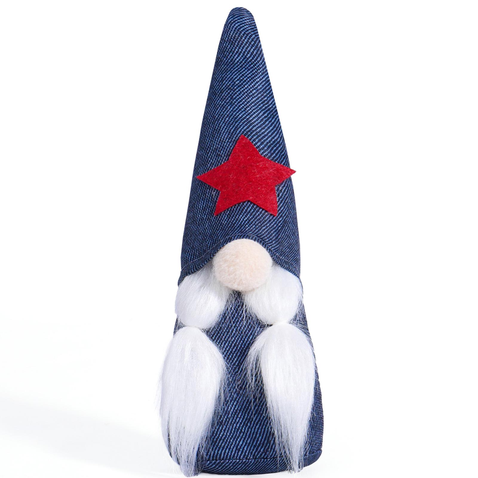 USA Independence Day Faceless Doll Decoration - Sitting Pose Dwarf with Cute Rudolph Plush Toy