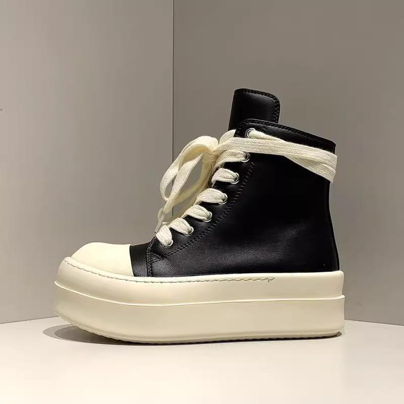 Black And White Thick-Soled Heightening Spring High-End Martin Boots High-Top Board Shoes Men'S And Women'S Couples Boots Side Zipper Tooling Boots