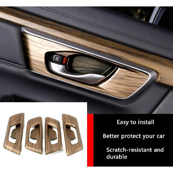 Car Accessories Fit for Honda CR-V CRV 2017 2018 2019 2020 2021 2022 Interior Door Handle Bowl Cover Trim Decoration Frame (Peach Wood) ABS 4 PCS