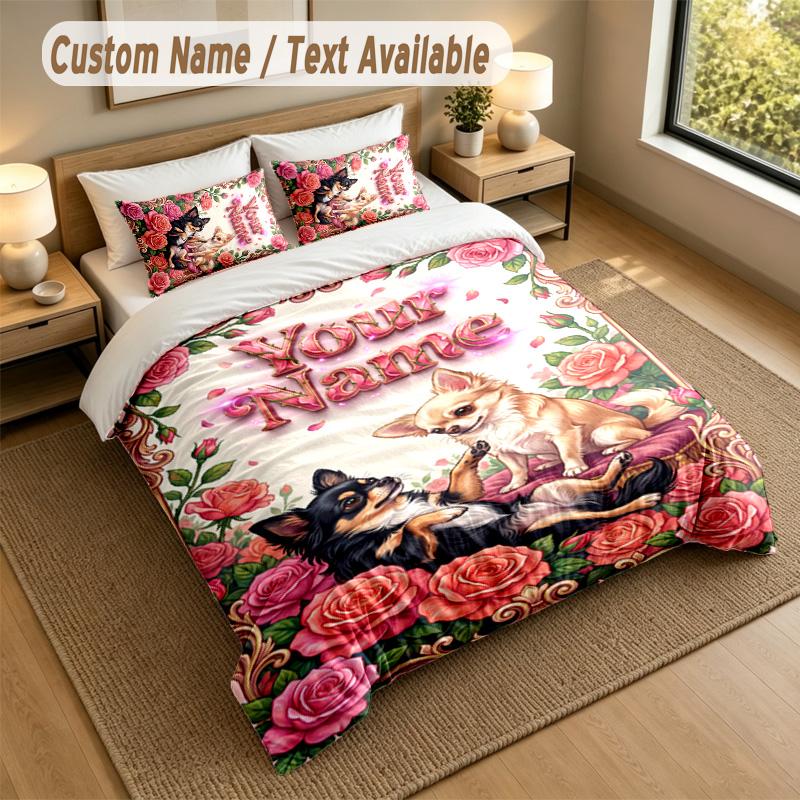 Floral Garden Theme Personalized 3Pcs Bedding Set Custom Text & Name 1 Sheet 2 Pillowcases Household Bedding 1pc