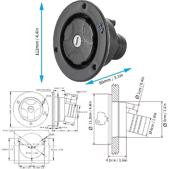 for rv+Fresh+Water+Inlet+Black Yctze Water Filler Cap Gravity Freshwater Inlet Lockable Leakproof Water Filler Cap with 2 Keys for RV Caravan