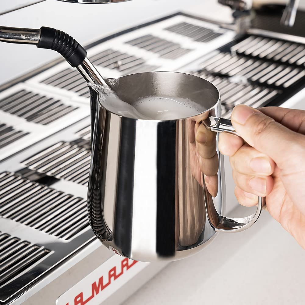 Watchget Milk Pitcher, Milk Jug, Latte Art Pitcher, Milk Frother Jug, Milk Frothing Pitcher with Graduated Marks, Stainless Steel, 500ml (16oz)