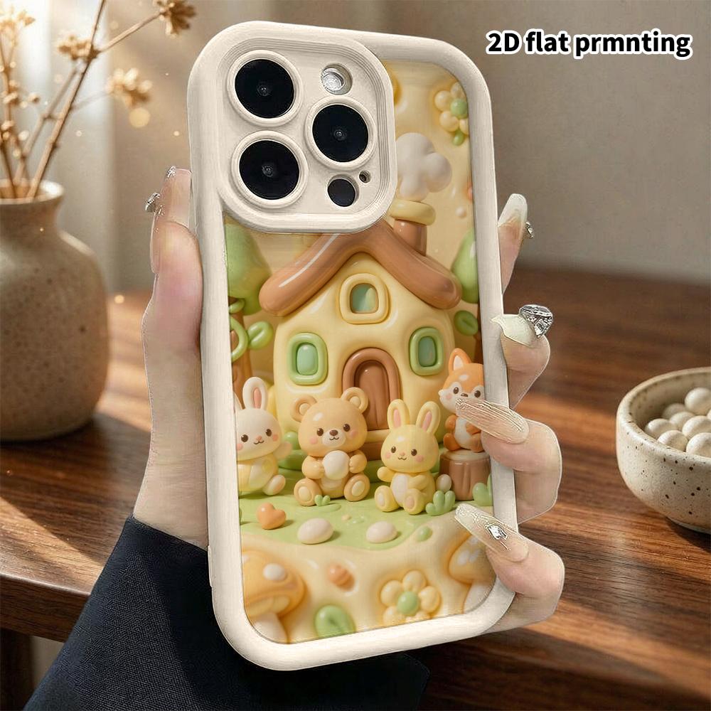 Phone case: 2D flat design, compatible with iPhone 18 17 16 15 14 13 Pro protective cases, featuring little houses and animals, perfect holiday gift f