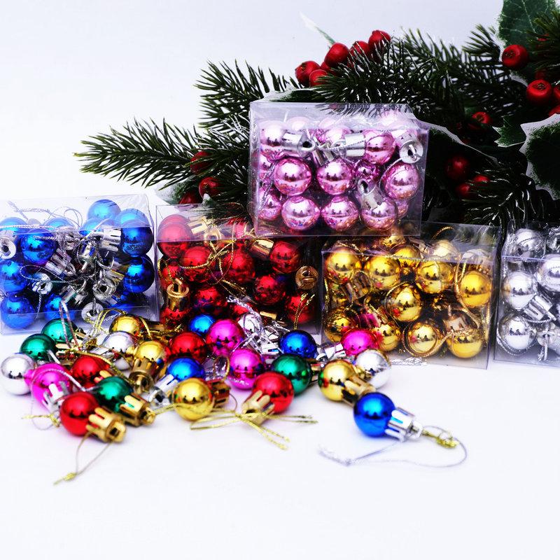 2cm Christmas Tree Ornament Set: 24 Electroplated, Shiny, Colored Hanging Balls