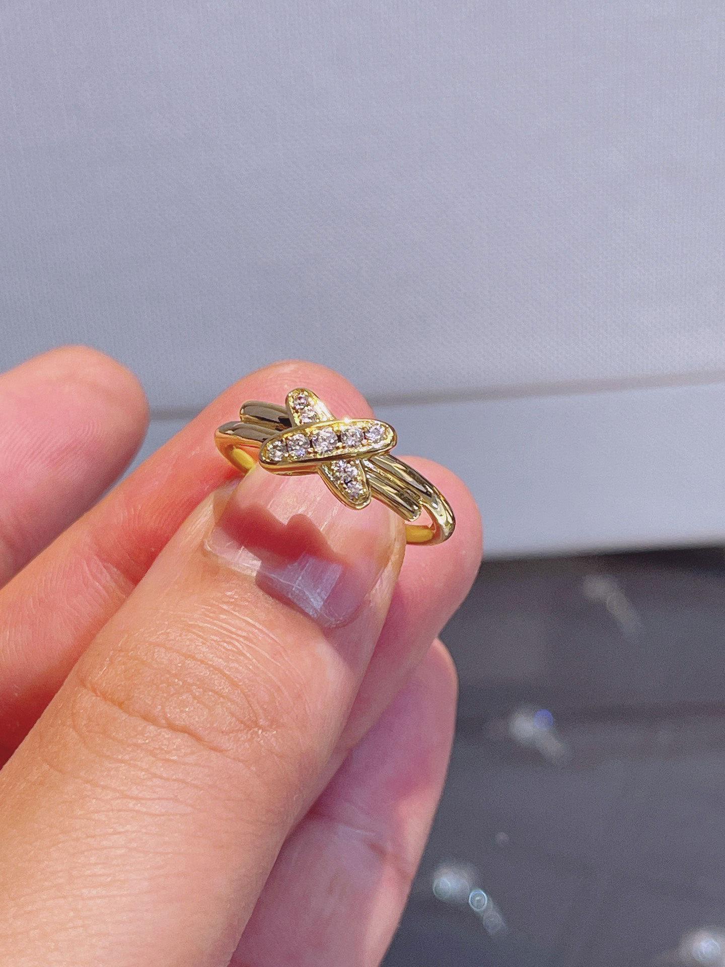 

18K Rose Gold-Plated Diamond X-Shaped Cross Ring Size 5