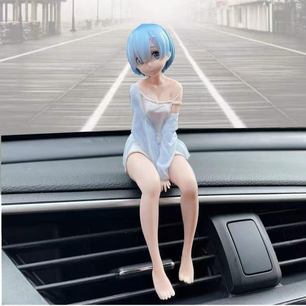 Anime Sitting Ram Rem PVC Figure From Re:Zero Cute Cartoon Model Toy Premium Car Interior Decor Ornaments