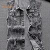 Herr Denim Väst Kavaj Ärmlös Fickor med lock Västkappa Rissade Hål Enkelknäppt High Street-stil Denimväst