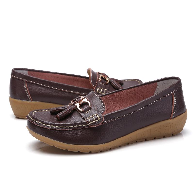 Large Size 44 Leather Single Shoes Flat Heel Soft Sole Doudou Shoes Hot-selling One-pedal Women's Shoes Cowhide Mother Shoes