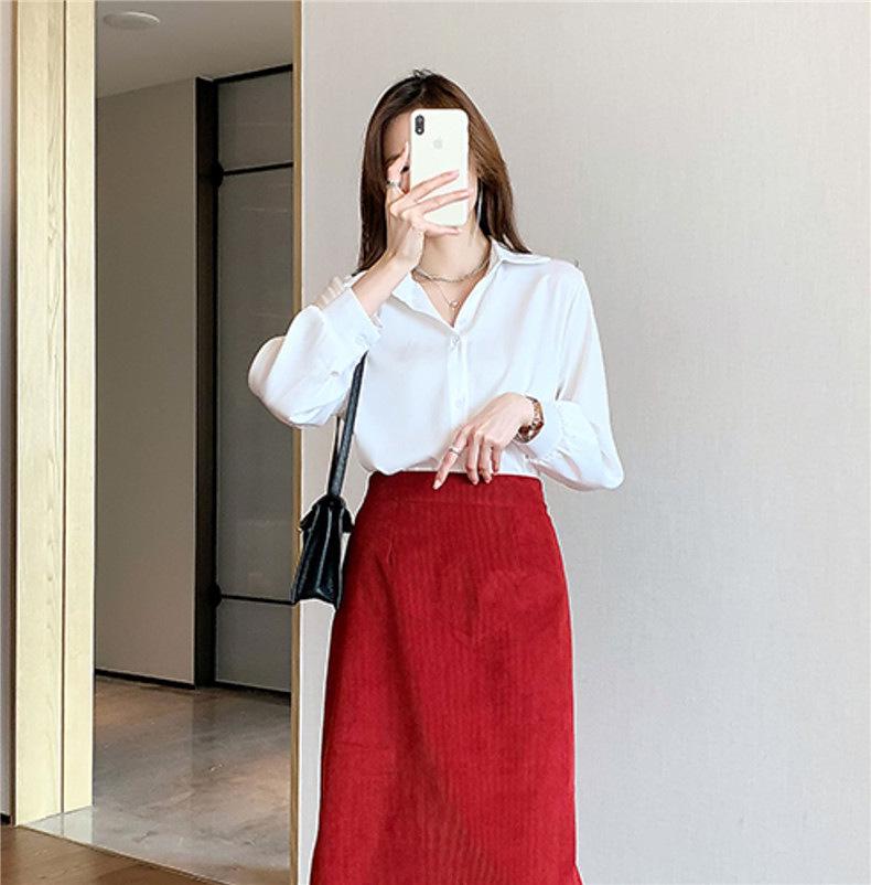 Women's Chic Long Sleeve White Chiffon Shirt - Early Autumn 2025 Style