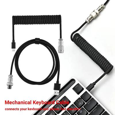 Kabel spiralny do klawiatury mechanicznej z portem USB typu C, kabel spiralny typu Aviator do gier i komputerów stacjonarnych, przewód ze złączem lotniczym