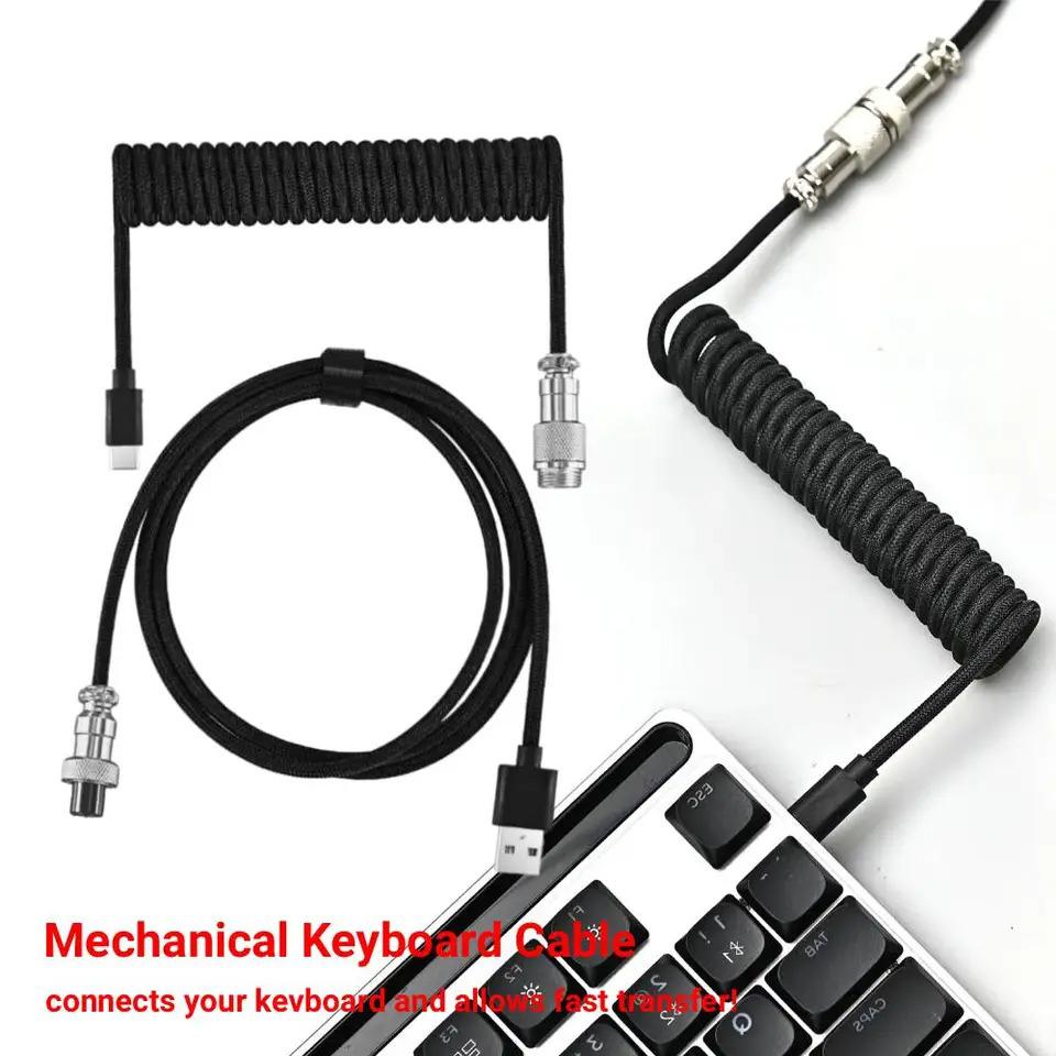 Mechanical Keyboard Coiled Cable Mechanical Keyboard Aviator Type-C USB Port Aviator Coiling Cable Desktop Computer Aviation Connector Cord