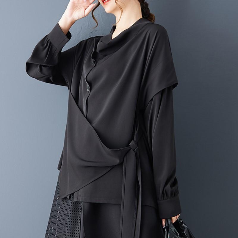 long sleeve oversized Black shirts & blouses for blouse Casual loose spring Autumn tops women button up shirt