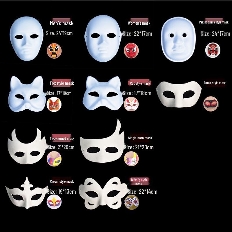 Maschere di Opera di Pechino Halloween Dipinte a Mano a Faccia Intera e Mezza - Modelli di Volpe e Donna in Cartapesta per Bambini