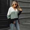 New Loose Color Splicing Zipper Hooded Long Sleeved Blouse Autumn and Winter Top Women Casual Simple Fashion Elegant Office Women's Clothing