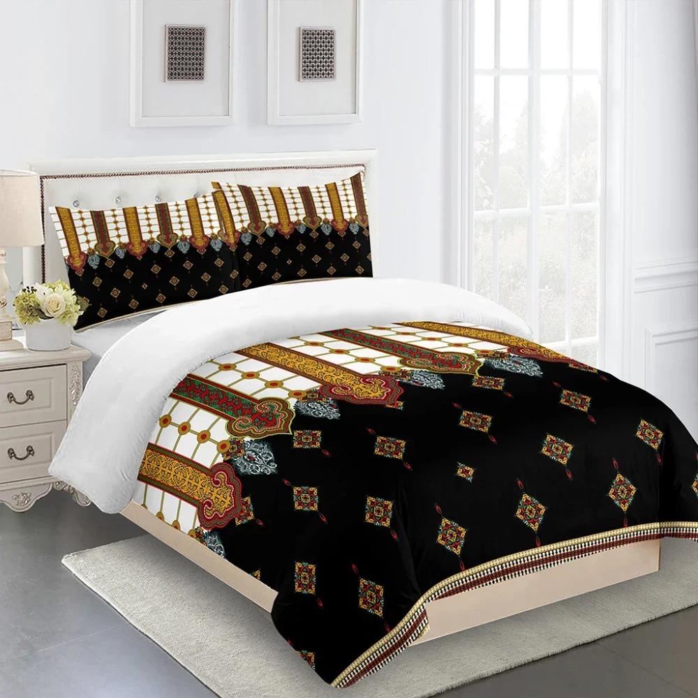 3D Deluxe Black Gold Striped Bedding Ethiopia Style Bed Three Sets Single Bed Double Bed Quilt Cover 2 Pillowcases