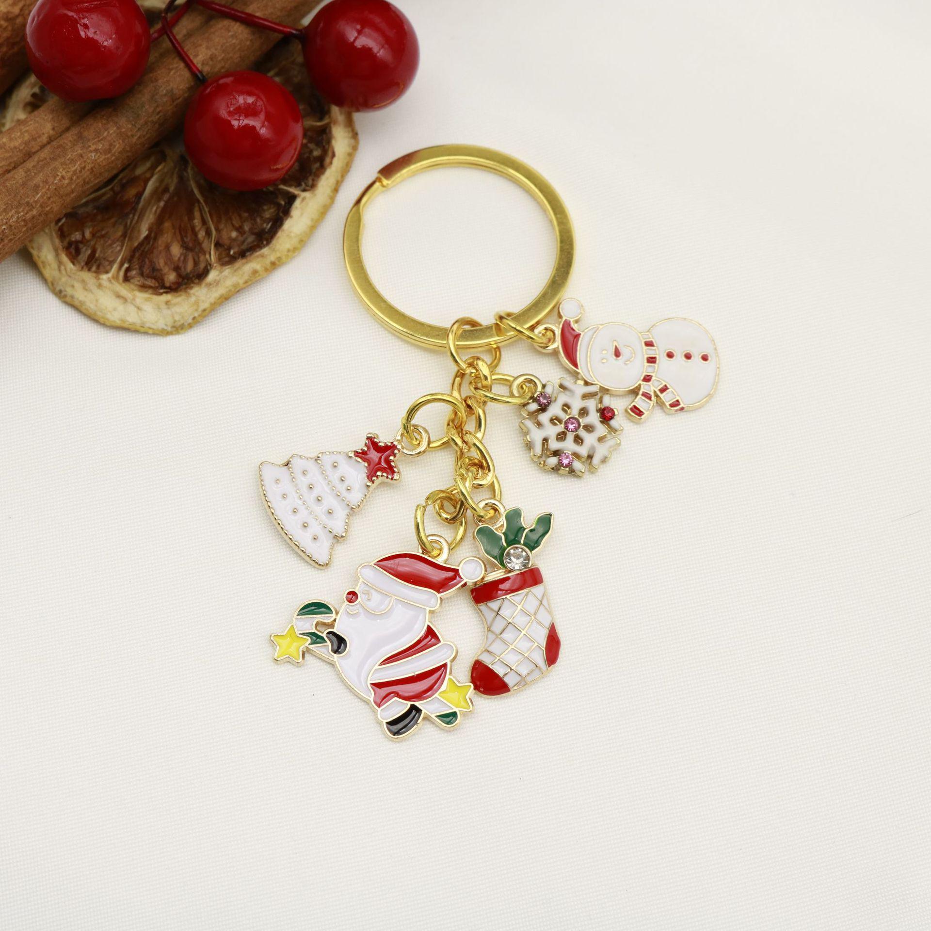 Santa Claus Pendant Bells & Snowflake Keychain: Christmas Alloy Small Gift