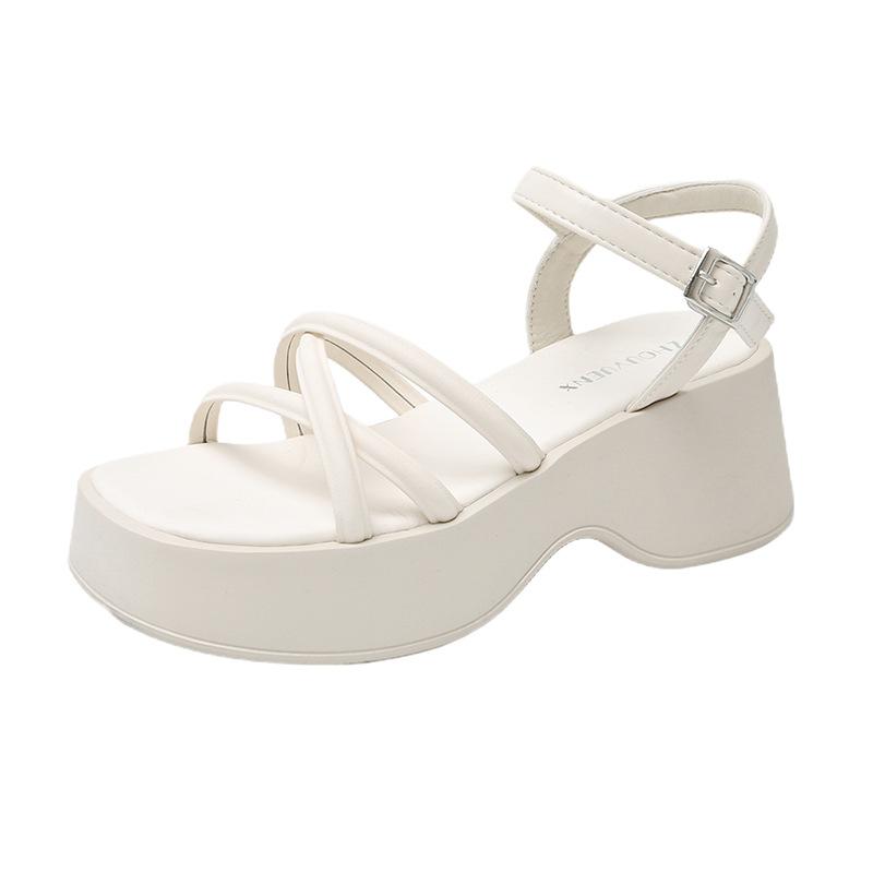 2025 summer new open-toed beach shoes retro cross sandals women's fashion versatile daily simple style Roman shoes