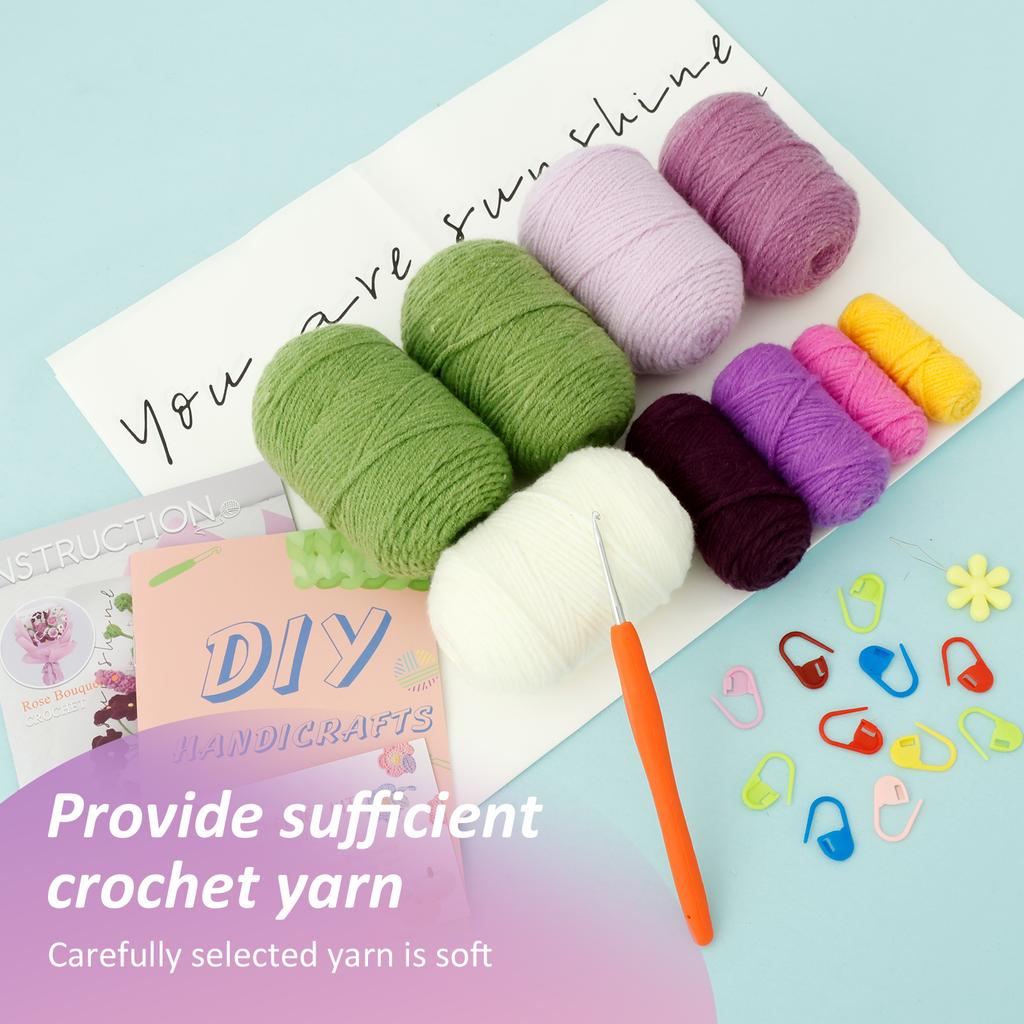 Simulation Rose Tulip Knitting Starter Kit Easy to Finish Bright Color Flower Knitting DIY Craft Kit for Holiday Birthday