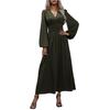 Women's Fashionable Color V-neck Long Sleeved Slit Dress