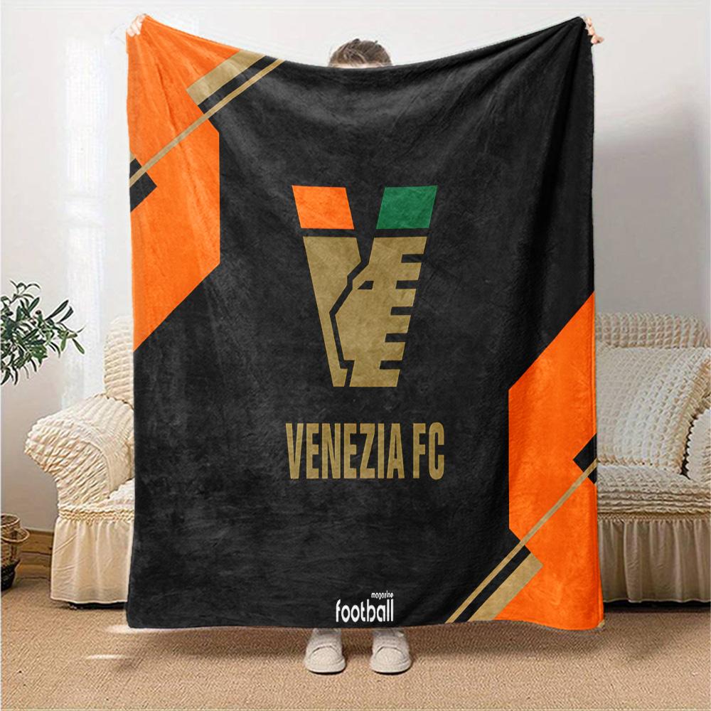 Vene-zia Fußball Flanelldecke, Weiches Polyester, Modernes Design, Ganzjahres für Camping, Reisen, Geschenke für Feiertage oder Geburtstage