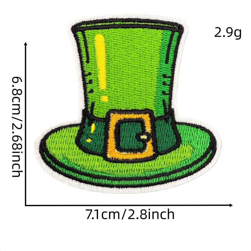 Saint Patrick's Four-Leaf Clover Cartoon Embroidered Patch - Clothing Accessory with Adhesive.