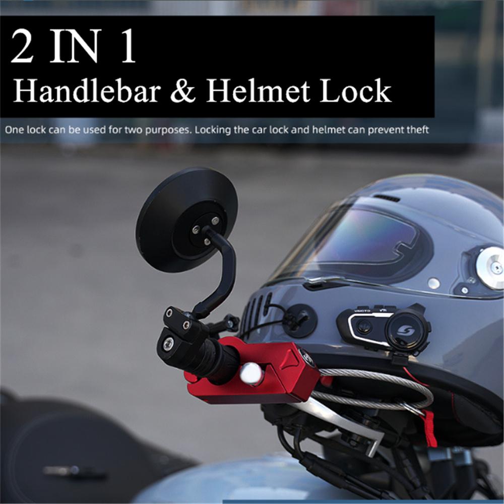 2 In 1 CNC Motorcycle Handlebar Lock Brake Handle Helmet Anti-theft Key Lock Red