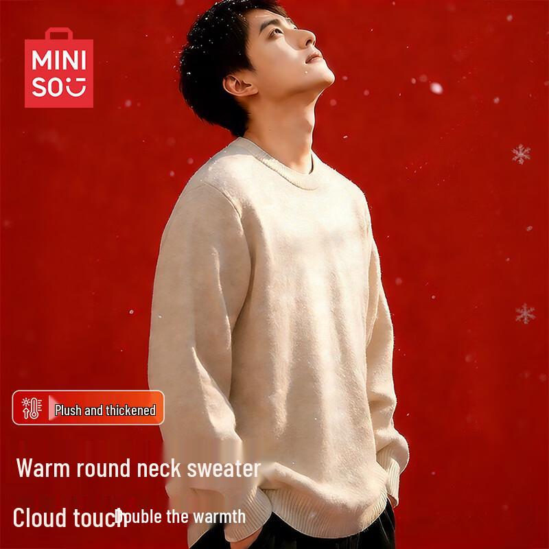 MINISO Men's Winter Fleece Lined Round Neck Sweater